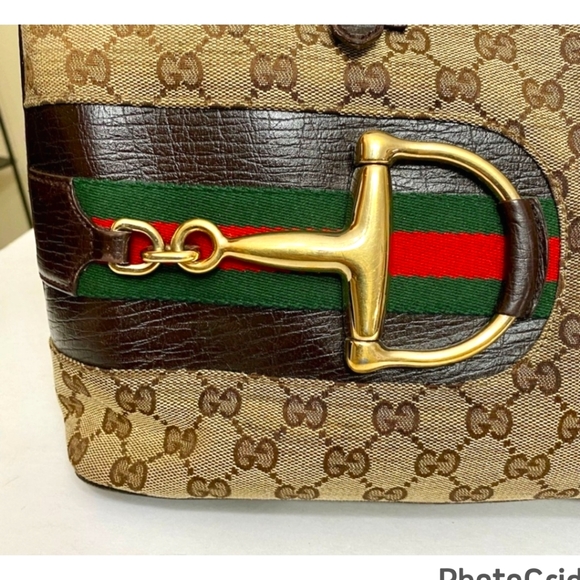GUCCI Vintage Brown Canvas & Leather Horsbit Sherry Line Tote Bag - Picture 3 of 10